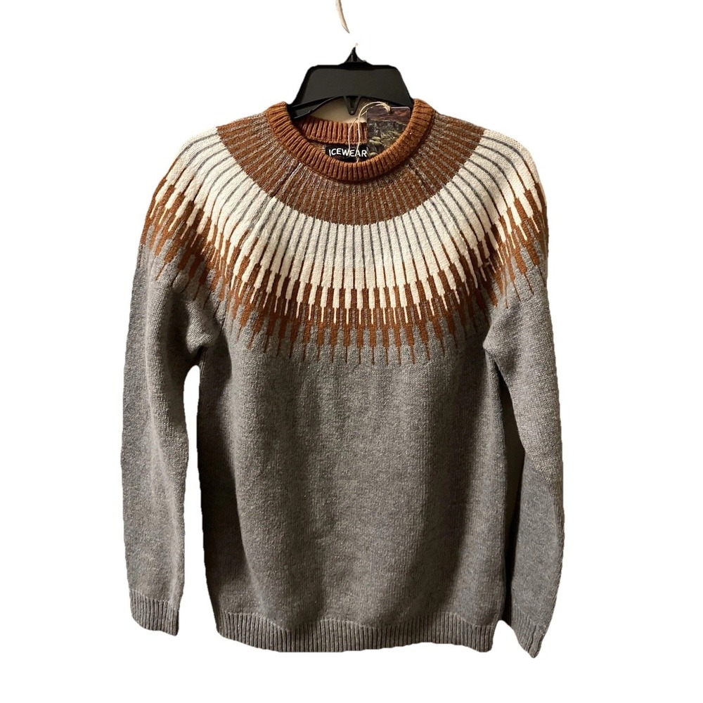 Icewear Minna Sweater M Nordic Knit Gray Merino Wool Blend NWT